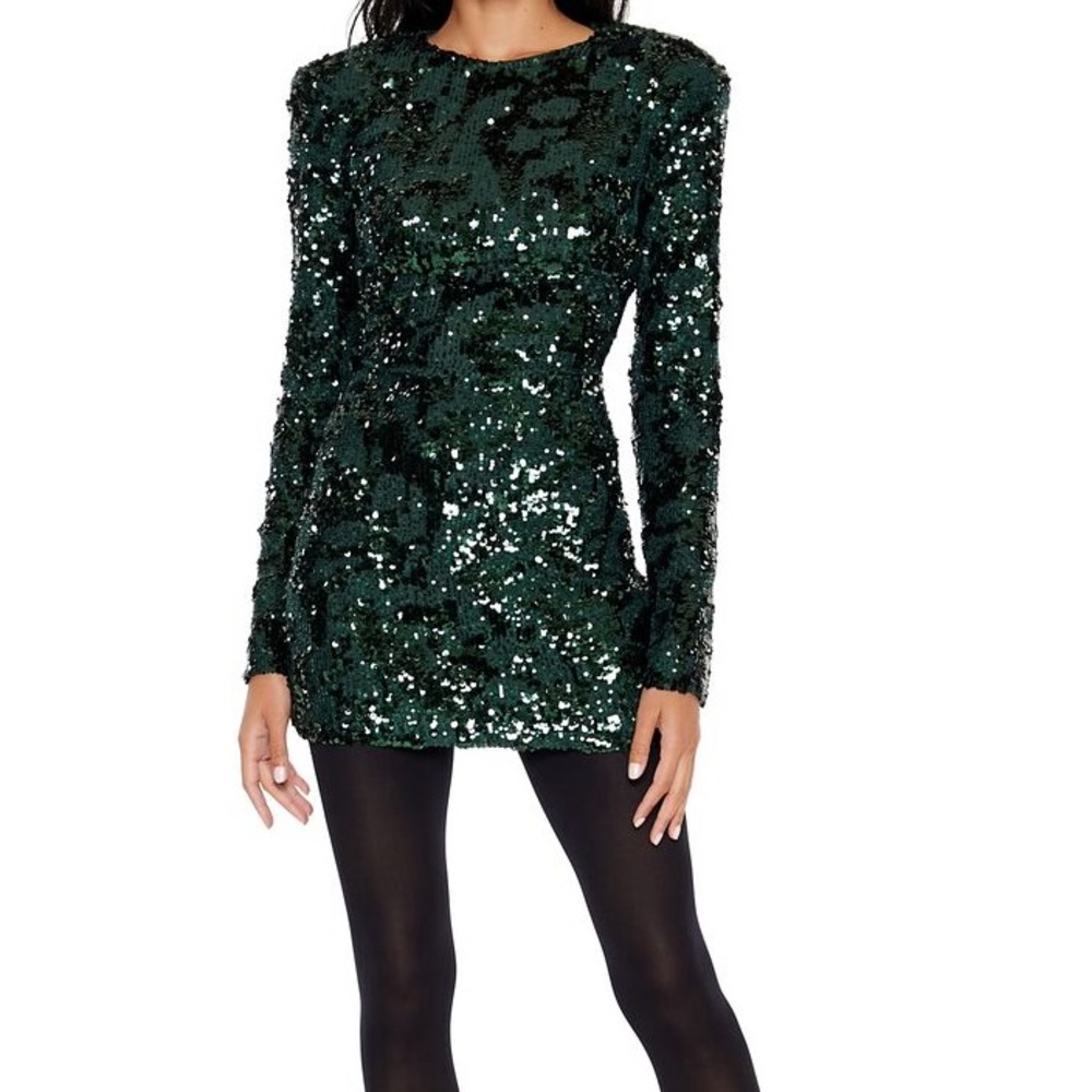 Long Sleeve Sequin Green Dress